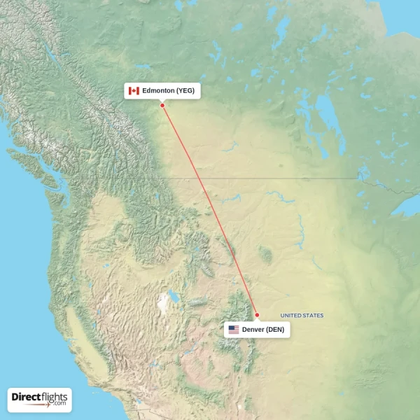 Denver - Edmonton direct flight map