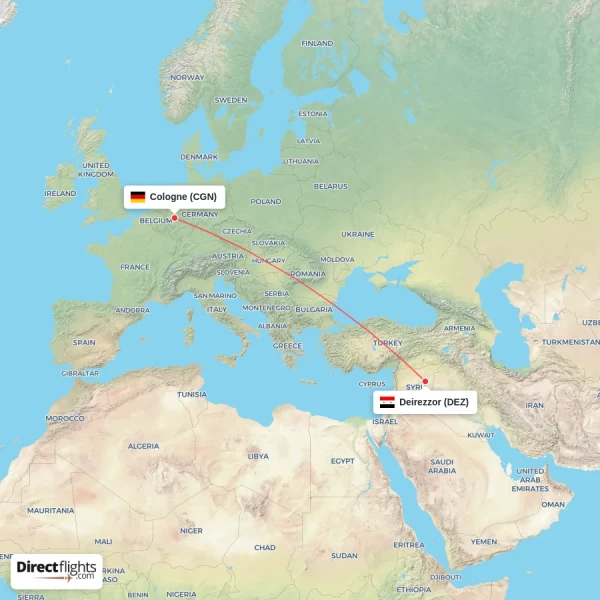 Deirezzor - Cologne direct flight map