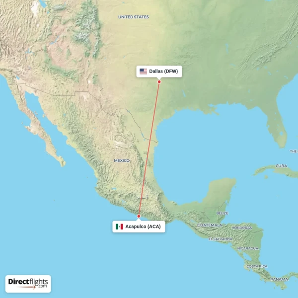Dallas - Acapulco direct flight map