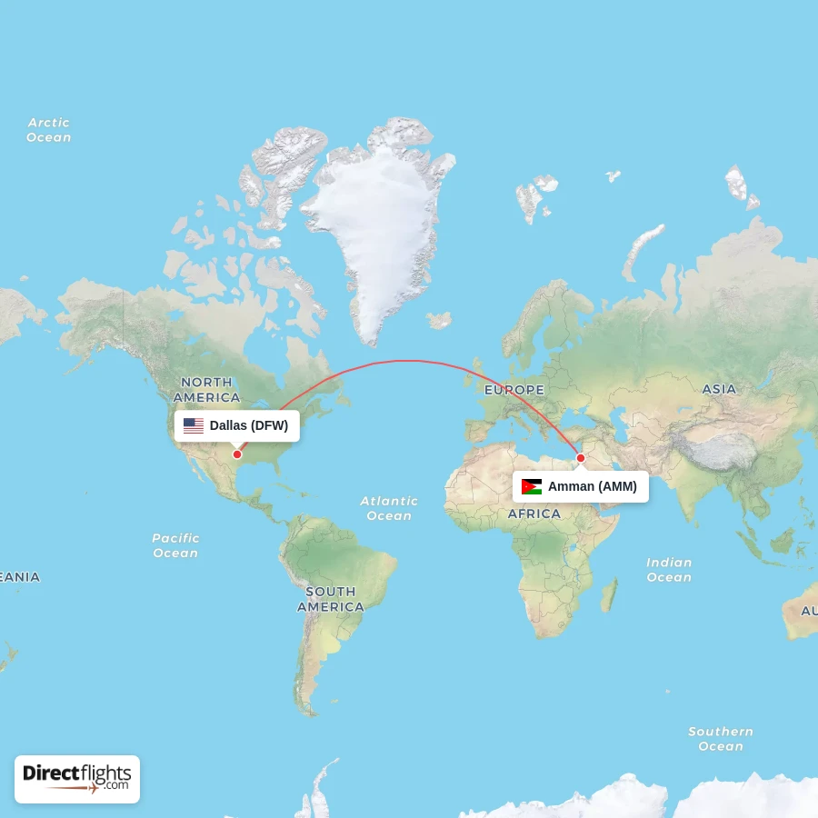 DFW - AMM route map