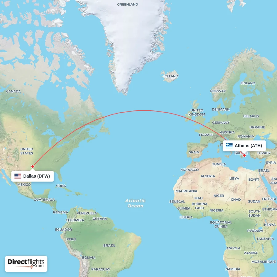 DFW - ATH route map