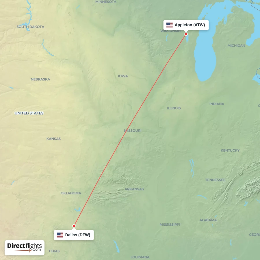 DFW - ATW route map