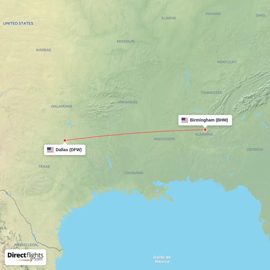 DFW - BHM route map