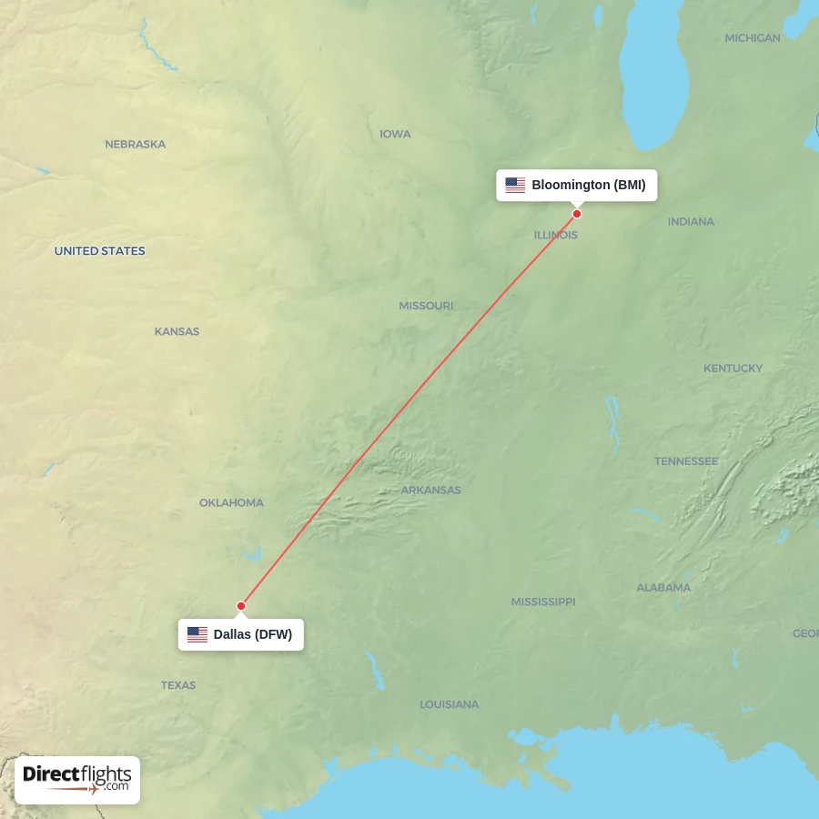 DFW - BMI route map