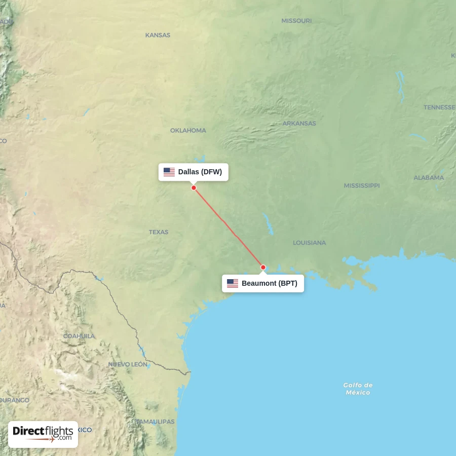 DFW - BPT route map
