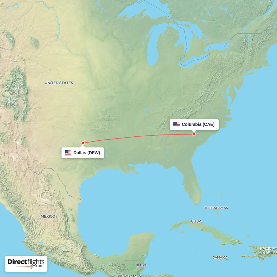 DFW - CAE route map