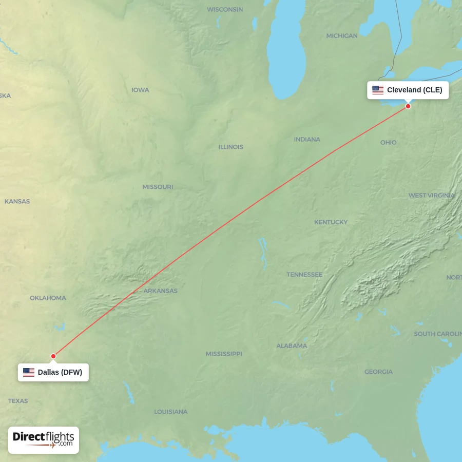 DFW - CLE route map