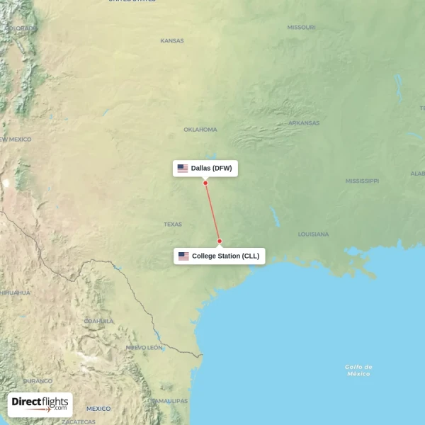 Dallas - College Station direct flight map