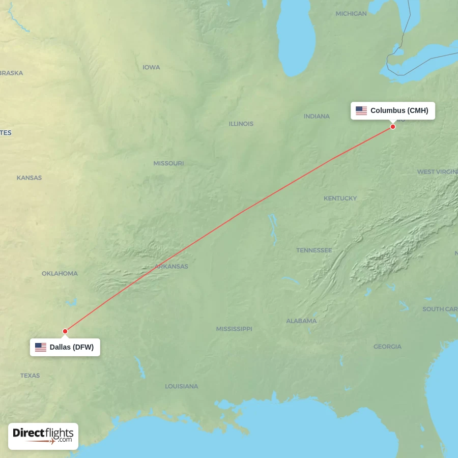 DFW - CMH route map
