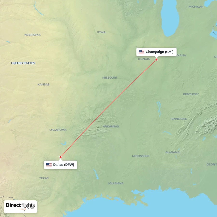 DFW - CMI route map