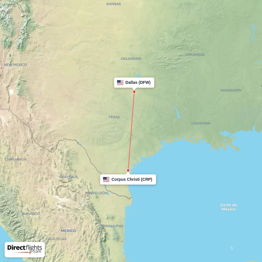 DFW - CRP route map