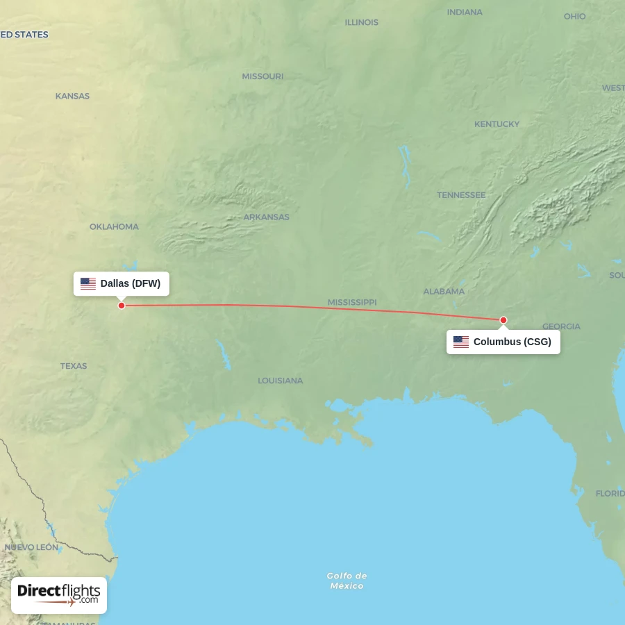DFW - CSG route map