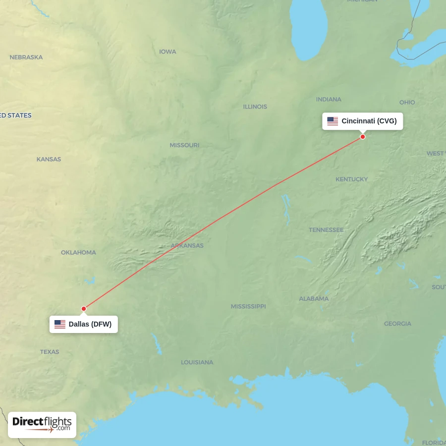 DFW - CVG route map