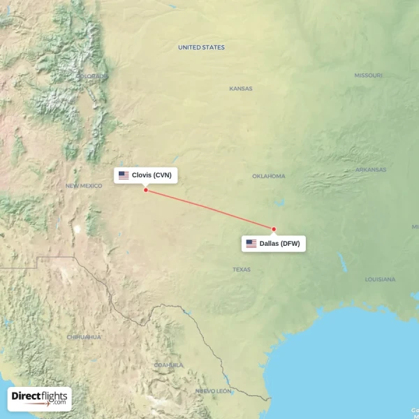 Dallas - Clovis direct flight map
