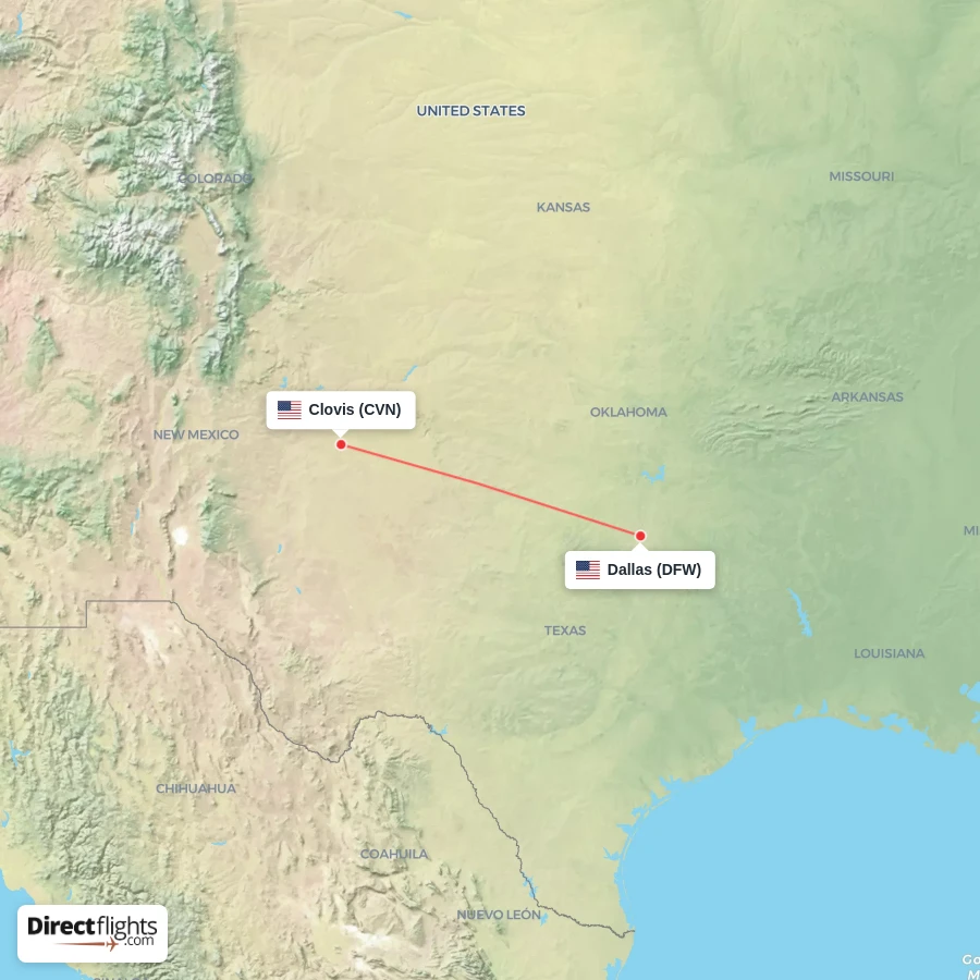 DFW - CVN route map