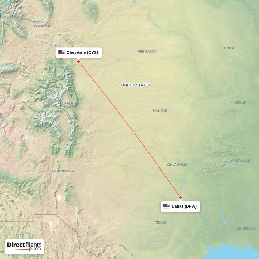 DFW - CYS route map