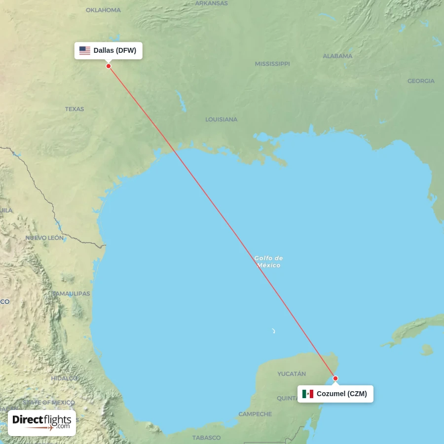DFW - CZM route map