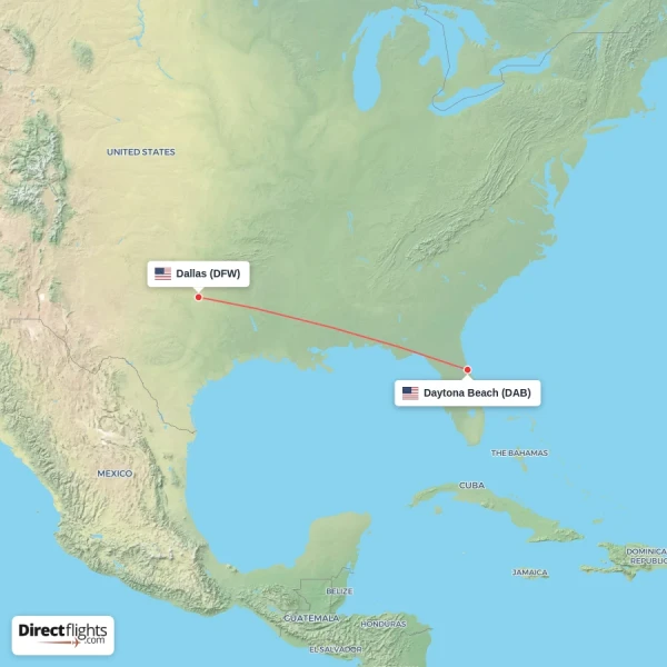Dallas - Daytona Beach direct flight map