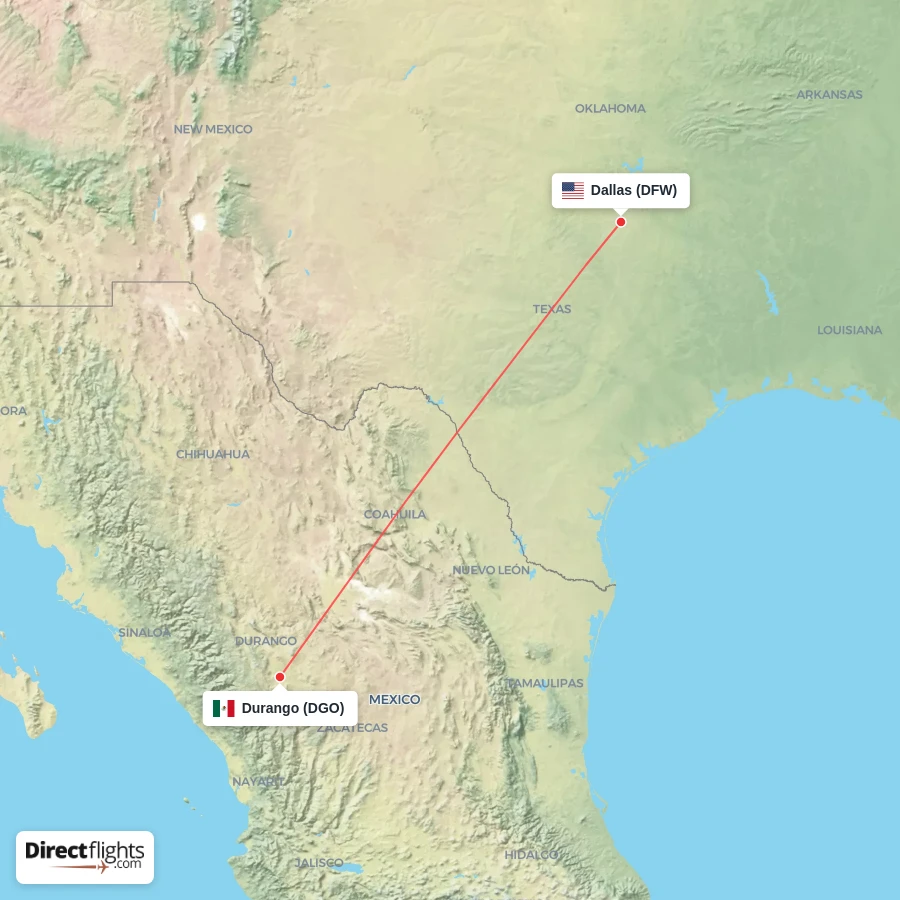 DFW - DGO route map