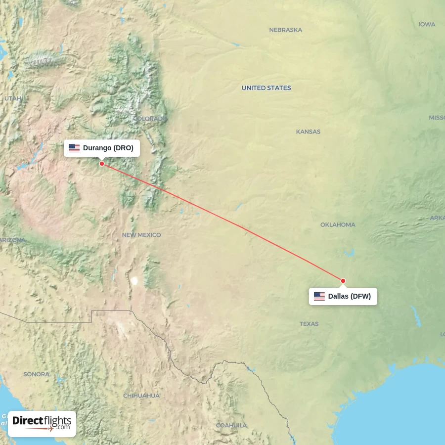 DFW - DRO route map