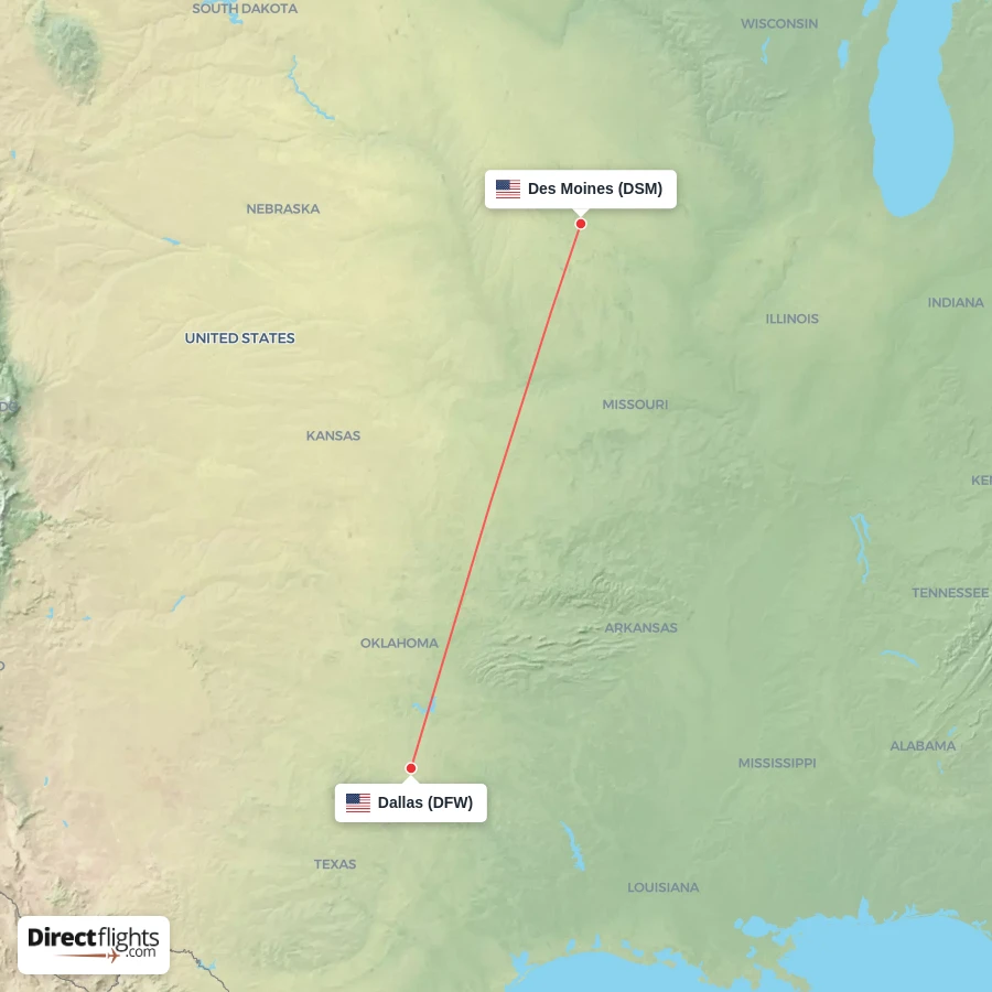 DFW - DSM route map