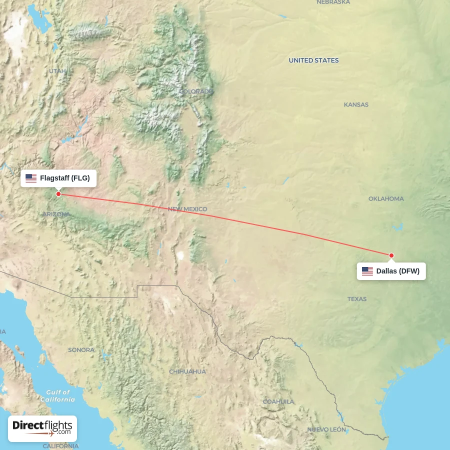 DFW - FLG route map