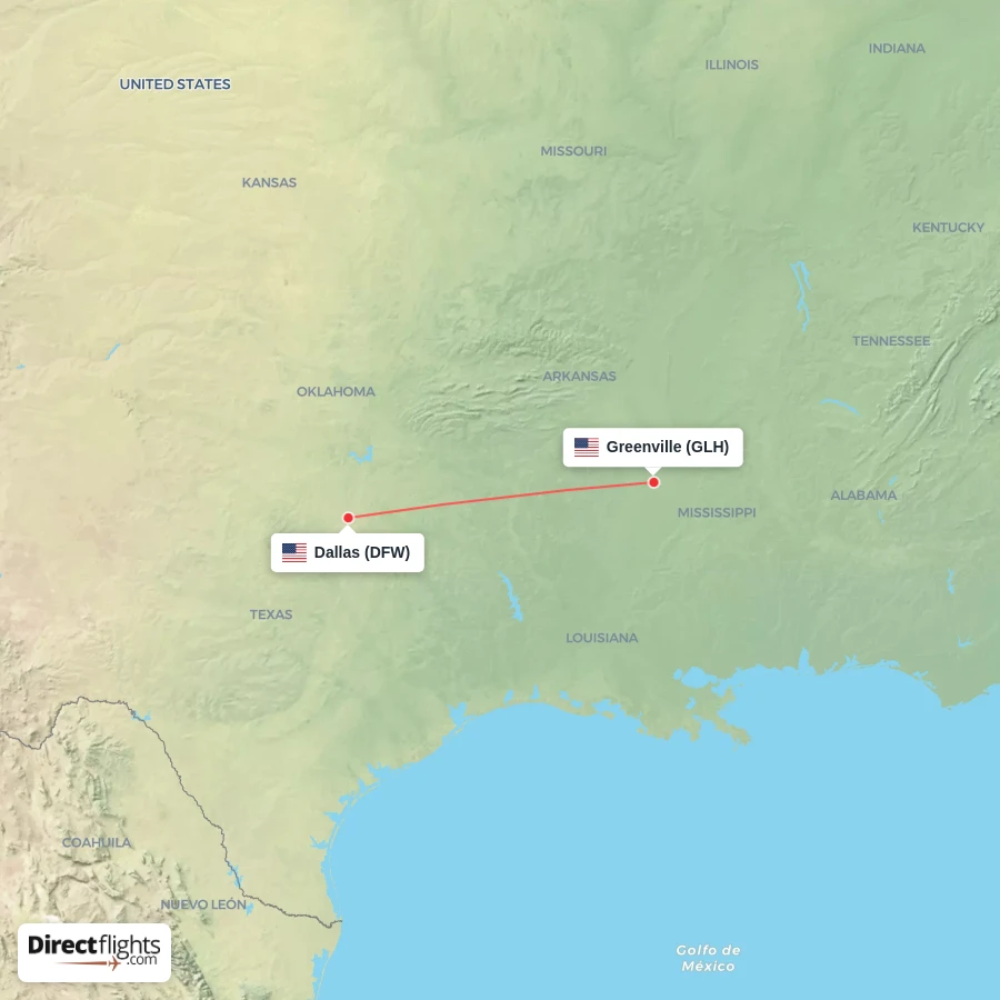 DFW - GLH route map