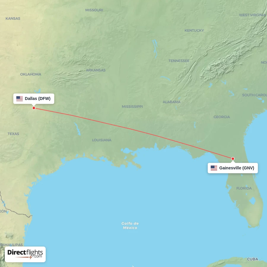 DFW - GNV route map