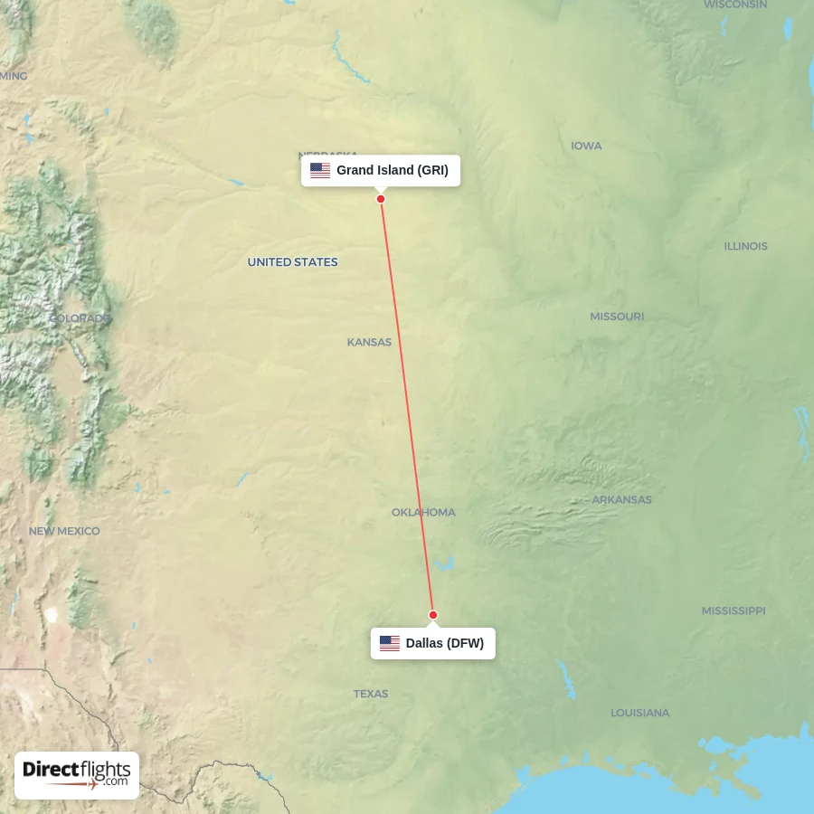 DFW - GRI route map