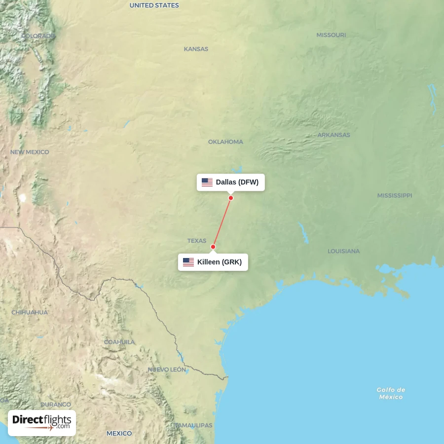 DFW - GRK route map