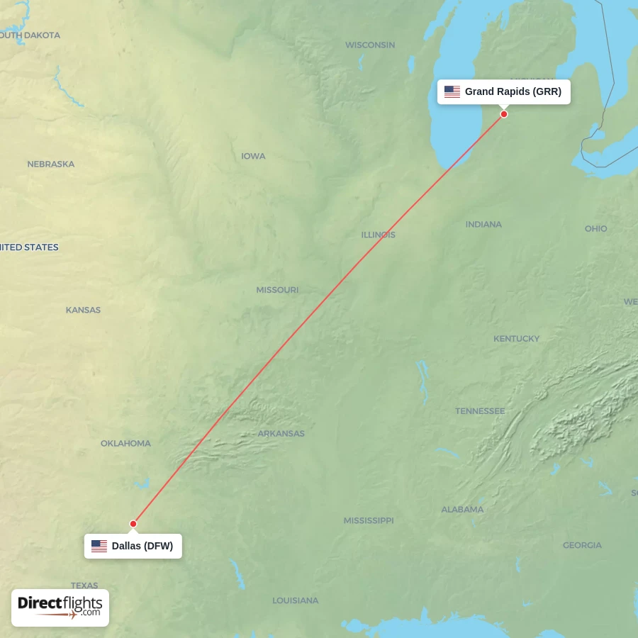DFW - GRR route map
