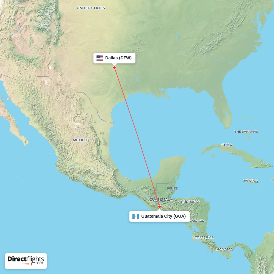 DFW - GUA route map