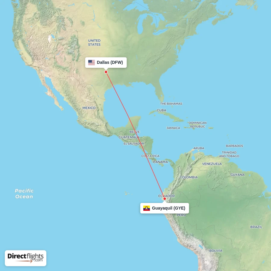 DFW - GYE route map