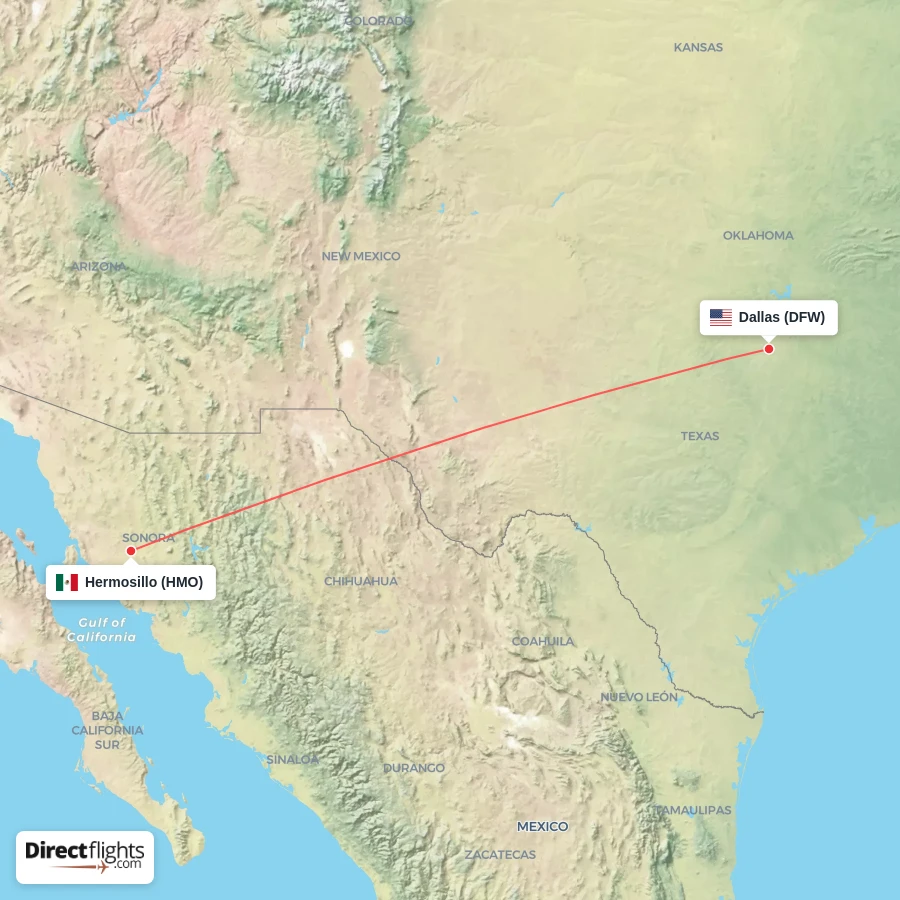 DFW - HMO route map
