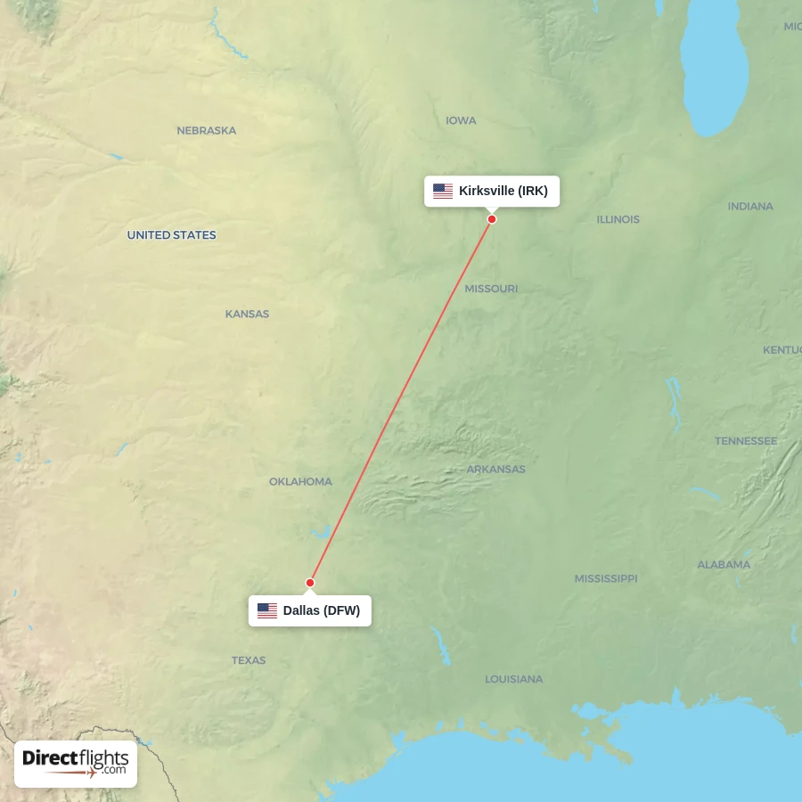 DFW - IRK route map