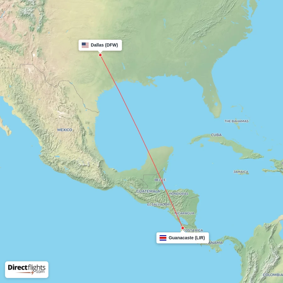 DFW - LIR route map