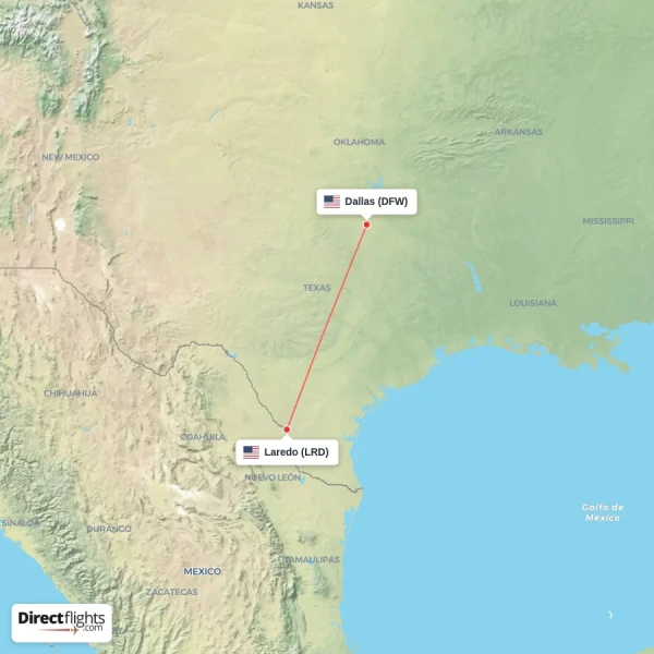 Dallas - Laredo direct flight map