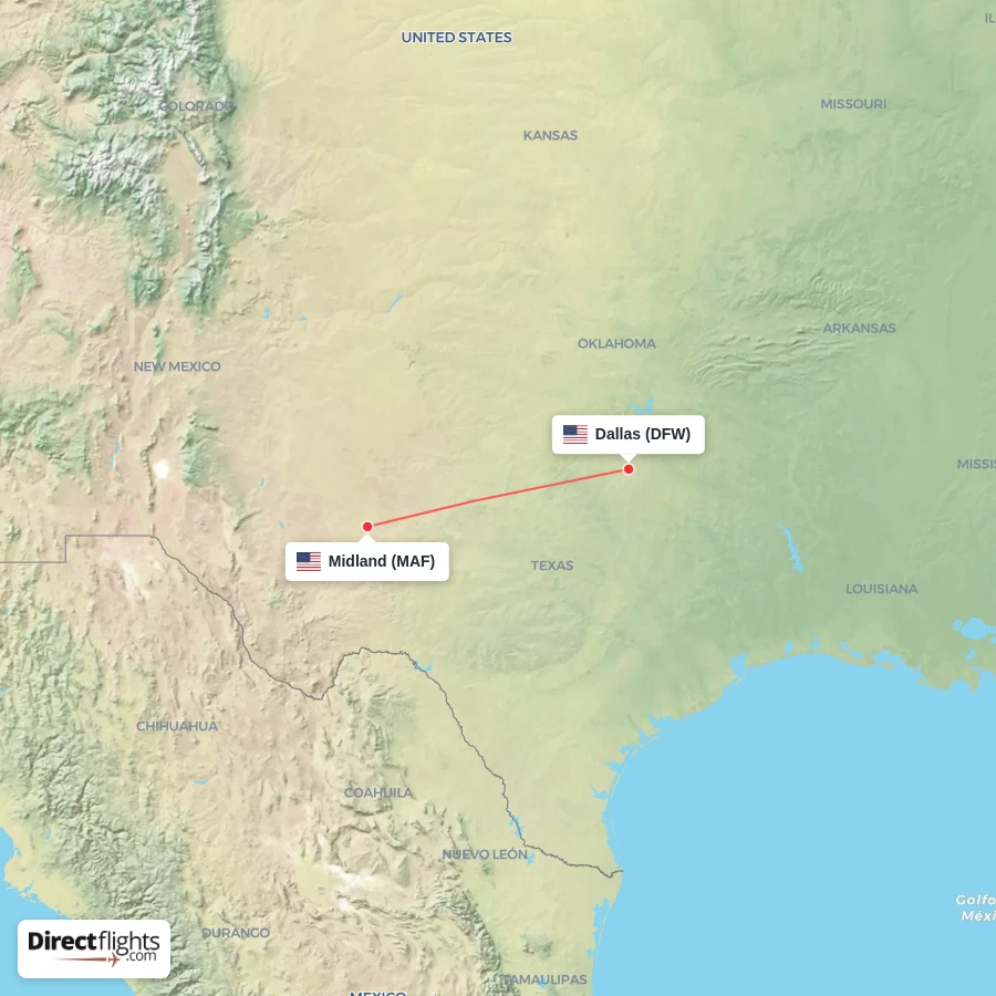 DFW - MAF route map