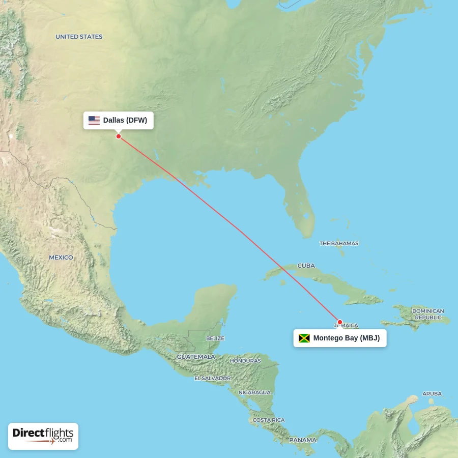 DFW - MBJ route map