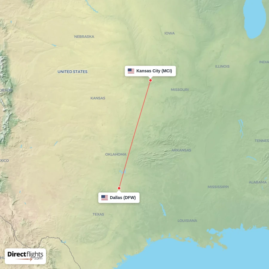 DFW - MCI route map