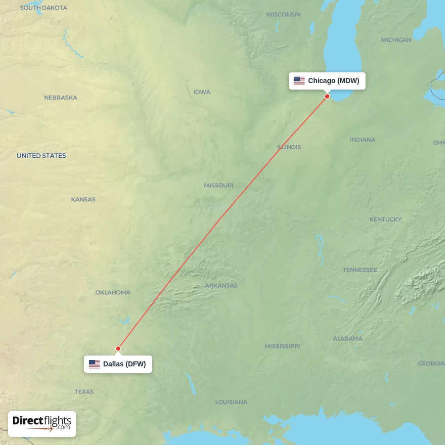DFW - MDW route map