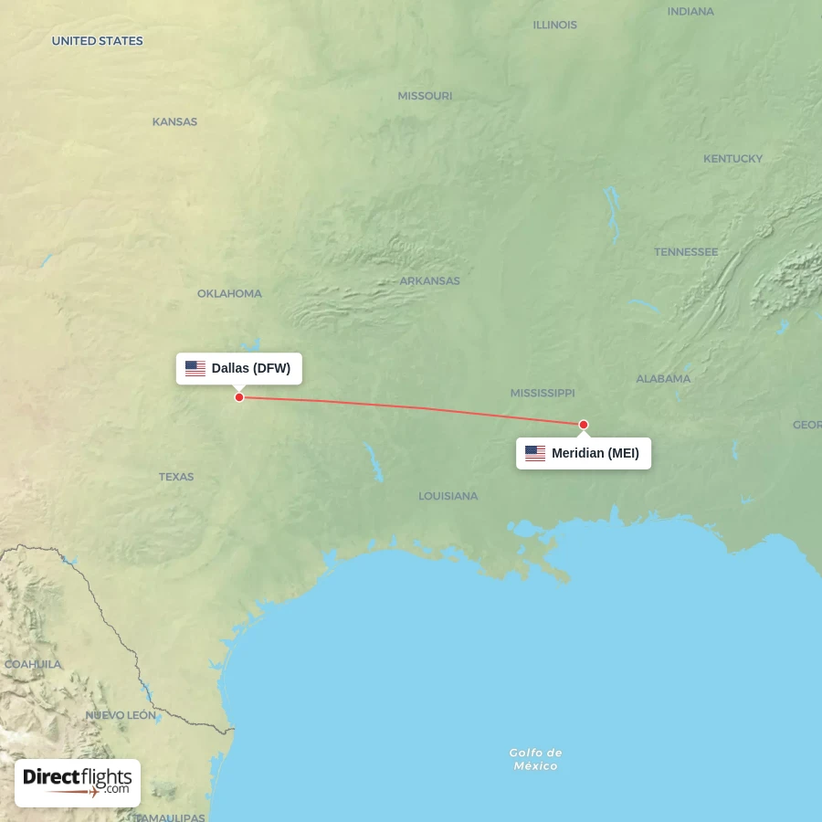 DFW - MEI route map