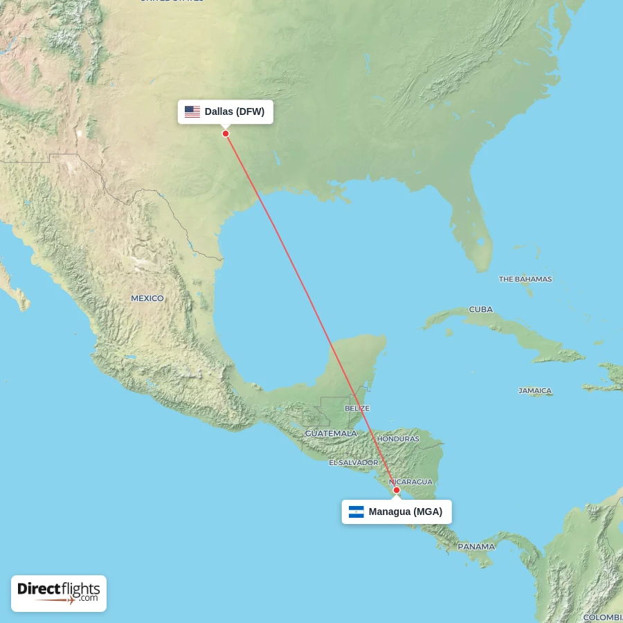 DFW - MGA route map