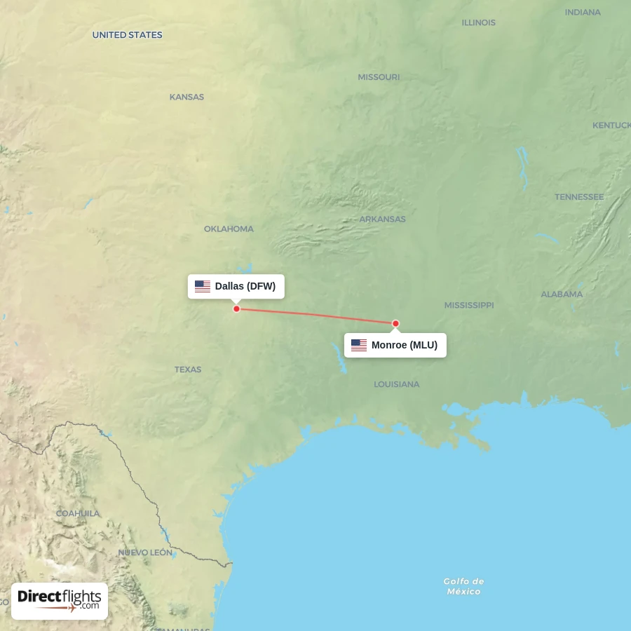 DFW - MLU route map