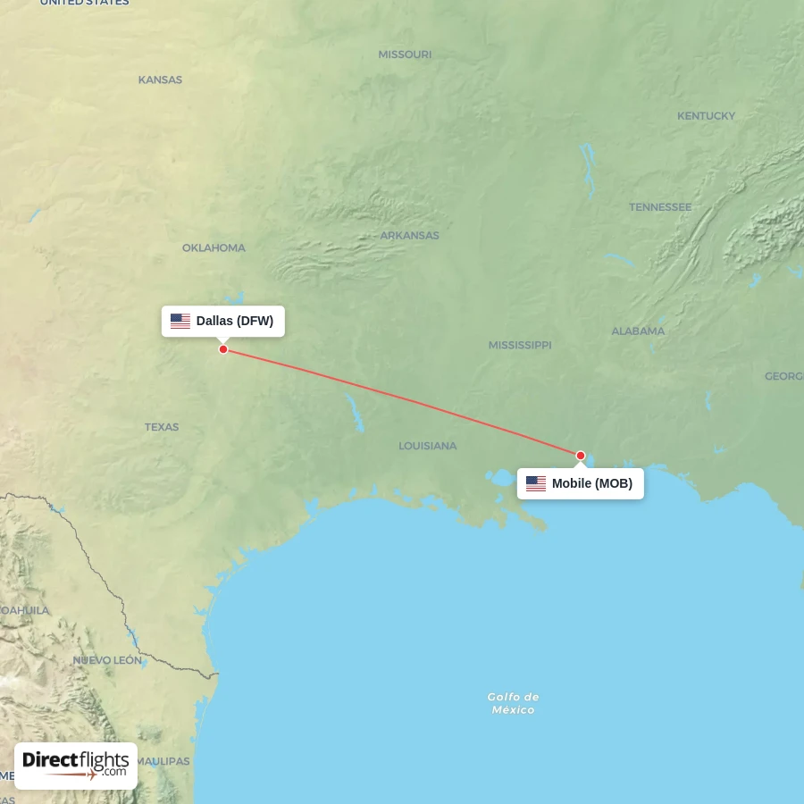 DFW - MOB route map