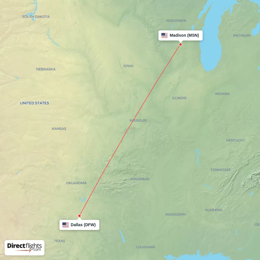 DFW - MSN route map
