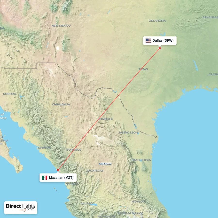 DFW - MZT route map