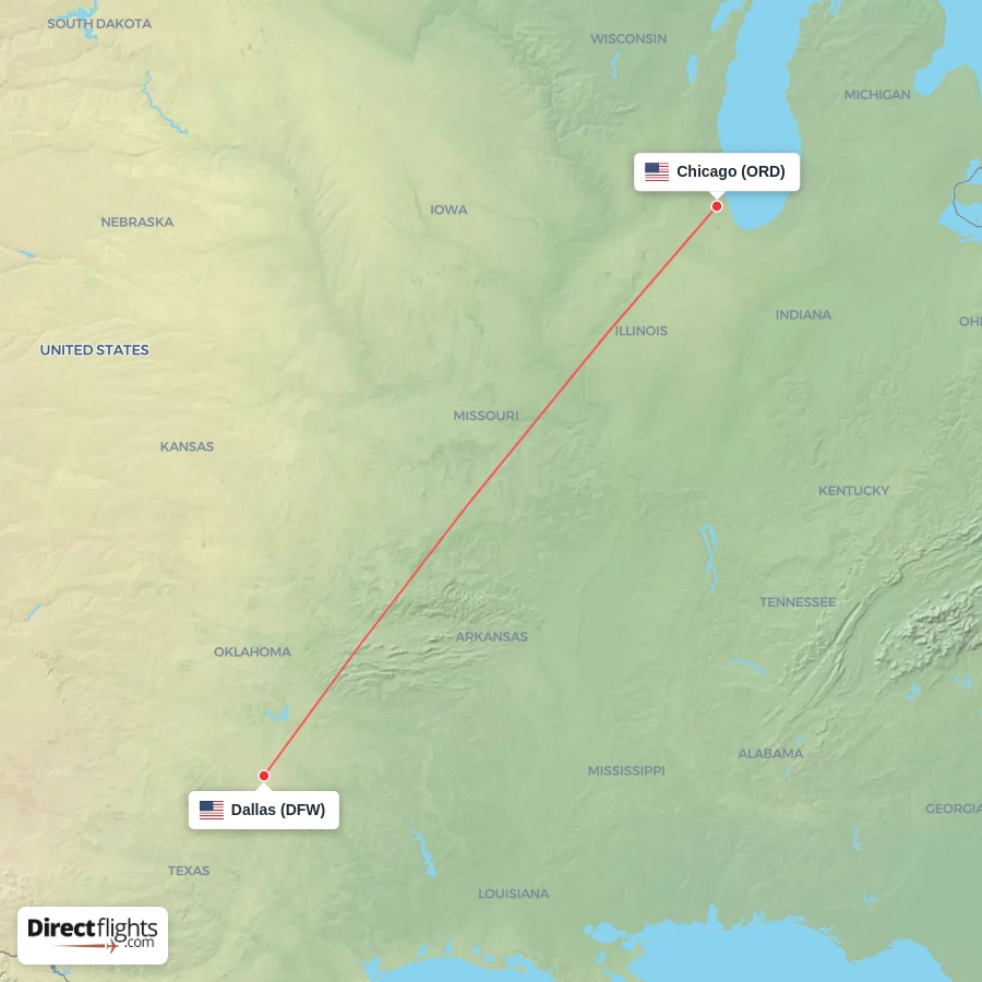 DFW - ORD route map
