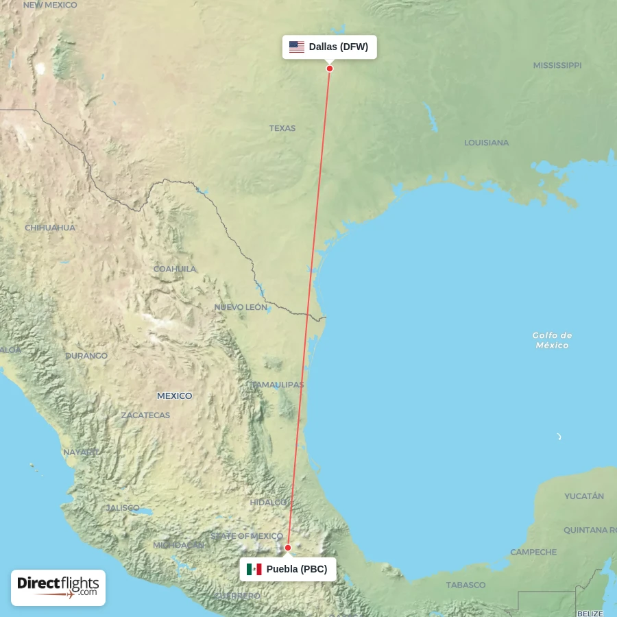 DFW - PBC route map