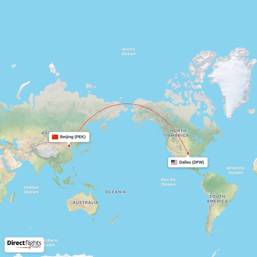 DFW - PEK route map